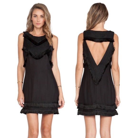 Mara Hoffman Dresses & Skirts - Vintage Mara Hoffman Mini Dress Women's 2 Black Fringe Open Back Revolve